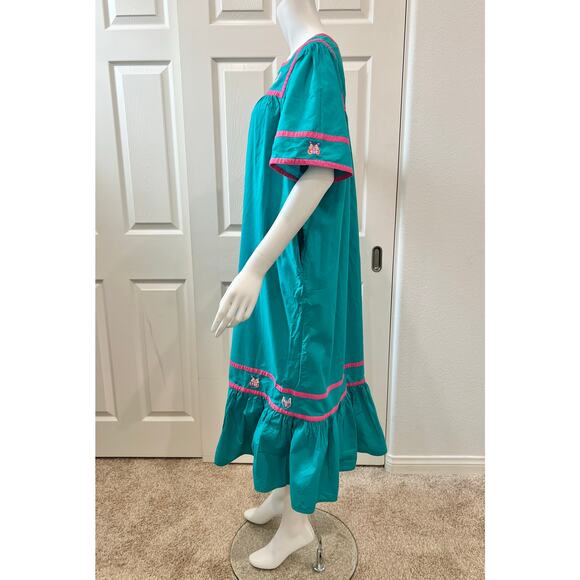 Vintage 80s 90s Blair Teal Butterfly House Dress Size Large Cotton - Picture 4 of 7